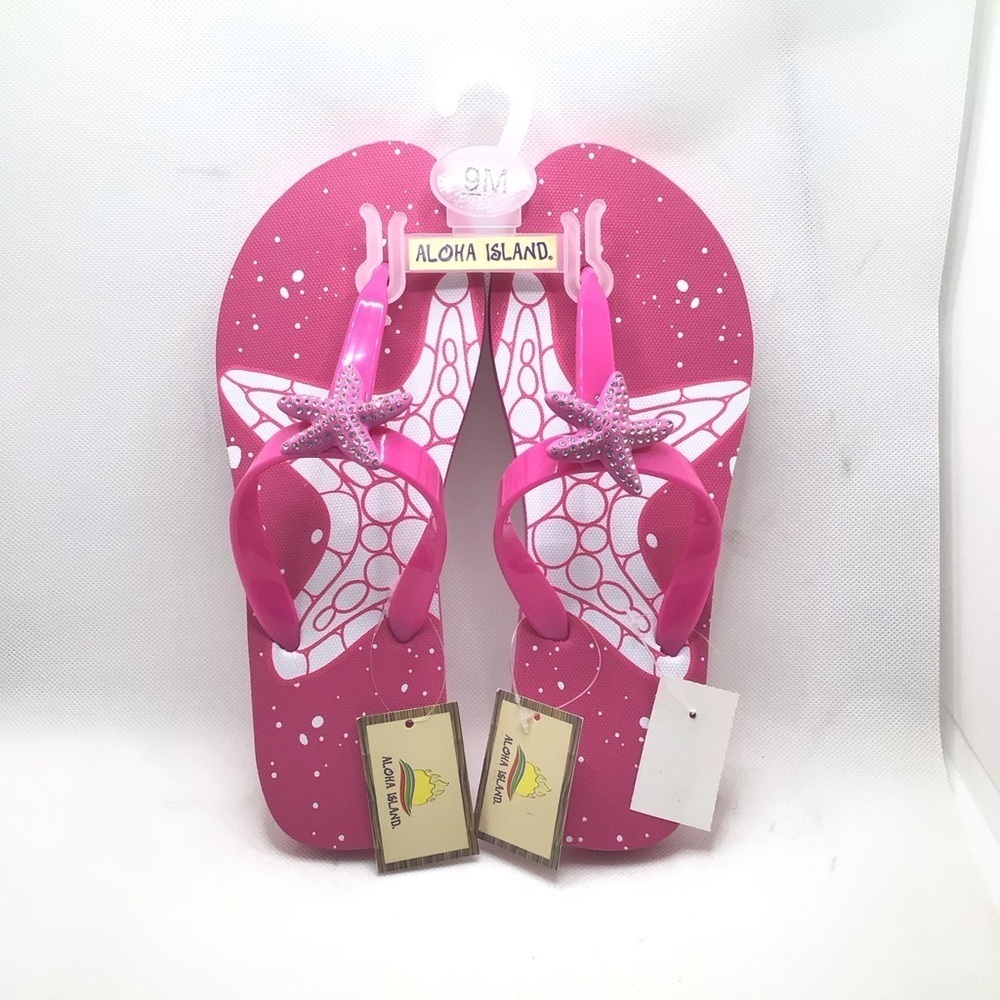 Aloha Island Womens Pink Rhinestone Starfish Thong Summer Flip flop Sandal - Picture 7 of 9
